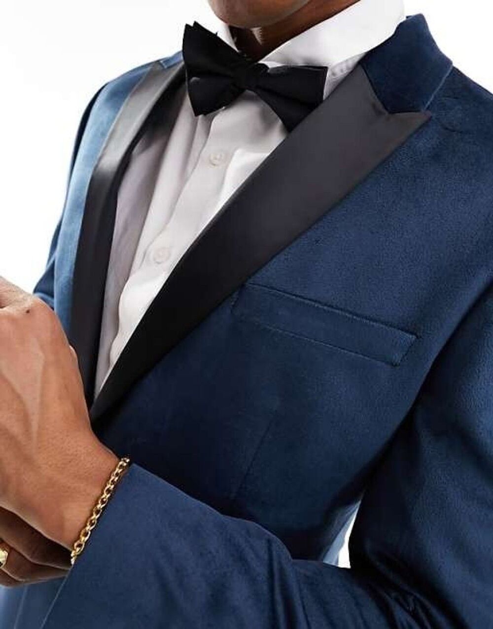 ASOS Mens 42 Long Navy Blue Velvet Velour Tuxedo Blazer Smoking Jacket